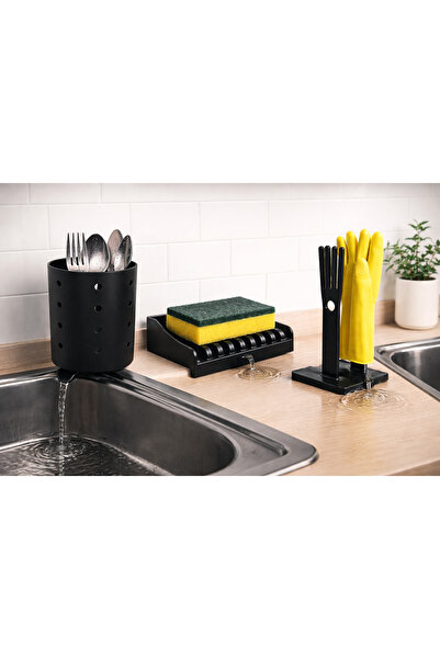 Mayah Concept Black 3-Piece Sink Organizer Set – Spoon Holder, Sponge Holder ...