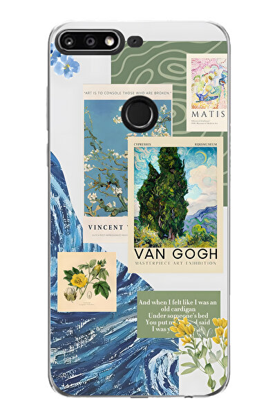 FLAMENKO حافظة هاتف هواوي Y7 2018 شفافة بنمط فان جوخ متوافقة مع هاتف هواوي Y7...