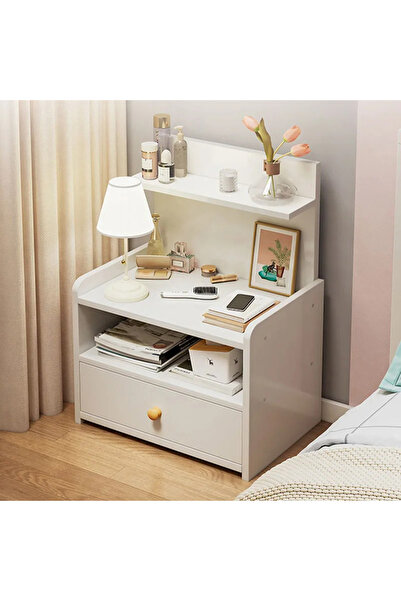 Vivendo Noptiera moderna cu sertar si 3 polite, 33x26x60cm, alba