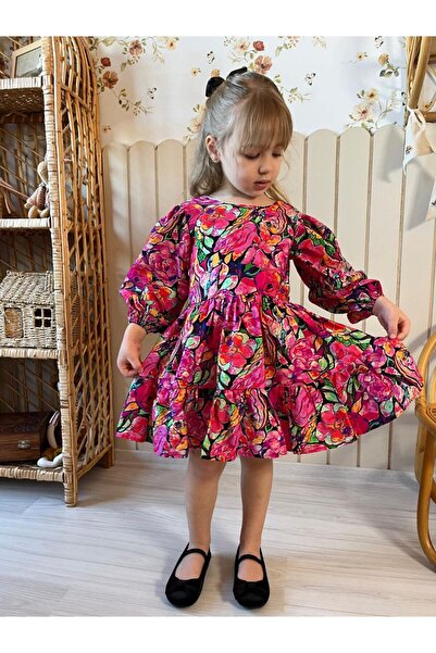Teeny Weeny Kids فستان بناتي بتفاصيل شريطية مزخرفة بالزهور