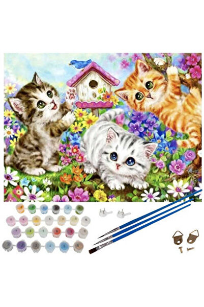 MC Micostore Pictura pe Numere Pisici 40 x 50 cm, Panza pe Sasiu Lemn, Set Co...