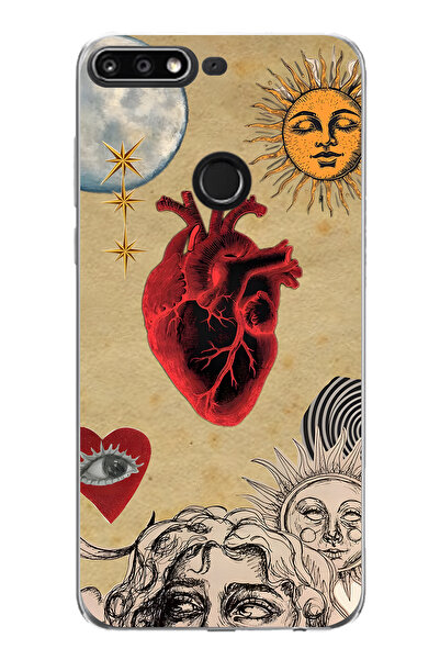 FLAMENKO حافظة هاتف شفافة بنمط الشمس والقلب متوافقة مع هاتف هواوي Y7 2018