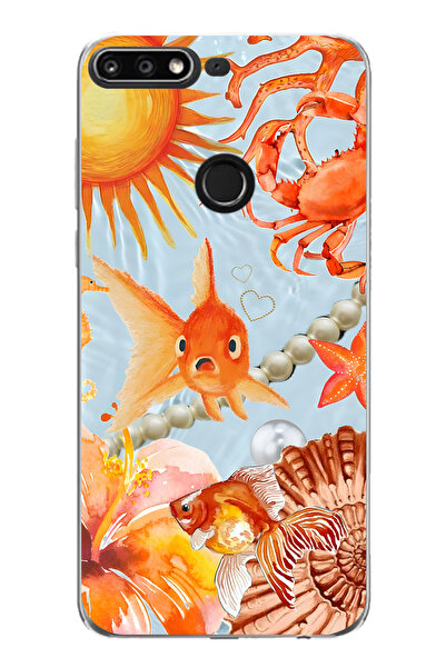 FLAMENKO حافظة هاتف شفافة متوافقة مع هاتف هواوي Y7 2018 بنمط السمكة البرتقالية