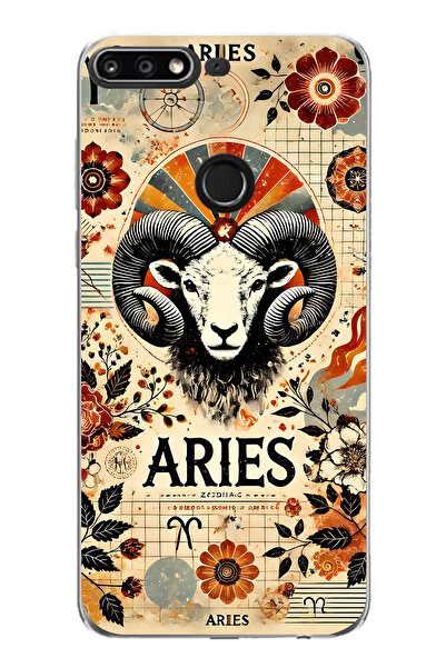 FLAMENKO حافظة هاتف شفافة بنمط برج الحمل متوافقة مع هاتف هواوي Y7 2018