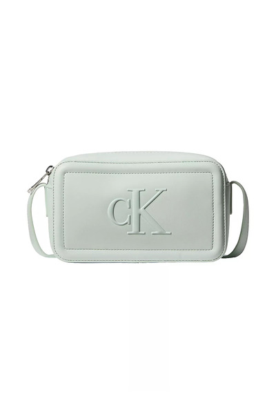 Calvin Klein Women's Shiny Ck Logo Zippered Adjustable Shoulder Strap Gray Sh...