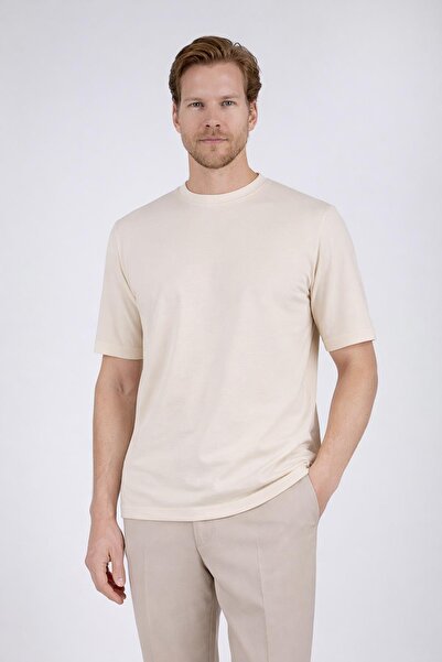 PR PACO ROMANO ART OF FASHİON Men's Crew Neck Beige T-Shirt