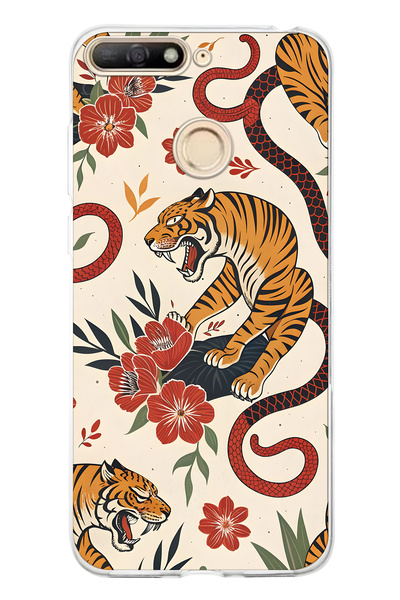 FLAMENKO حافظة هاتف شفافة متوافقة مع هاتف هواوي Y6 2018 بنمط النمر والثعبان