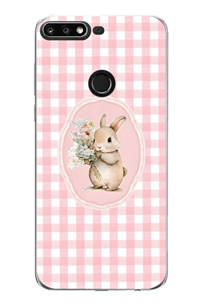 FLAMENKO حافظة هاتف شفافة متوافقة مع هواوي Y7 2018 بنمط زهور وأرانب