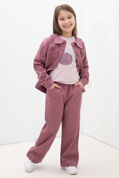 Cansın Mini Розово яке с детайли от розови листенца и панталони за момичета, ...