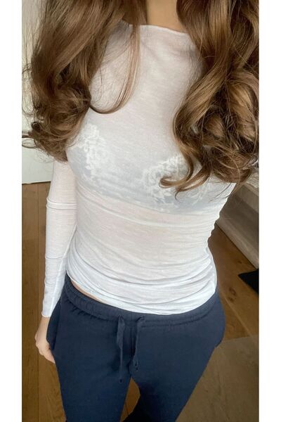 Messy Girls Women's Boat Neck 100% Cotton Basic Thin Transparent Long Sleeve ...