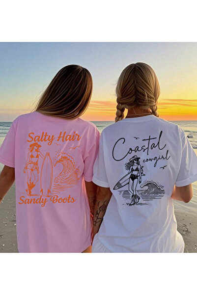 SUNFREE Summer Beach Printed Oversize Short Sleeve Crew Neck 2-Pack Tshirt