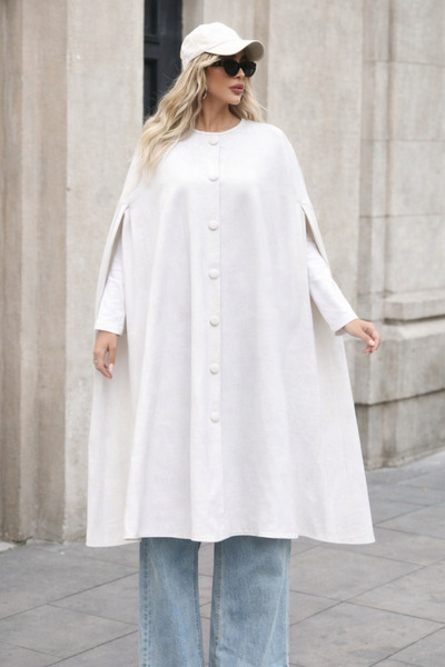 comstar Ženski pončo sa dugmadima, vrhunske udobnosti, beli Kašmir tkanina