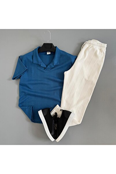 WENMİNG Men's Ottoman Fabric Summer Polo Collar T-Shirt and Pants Combination