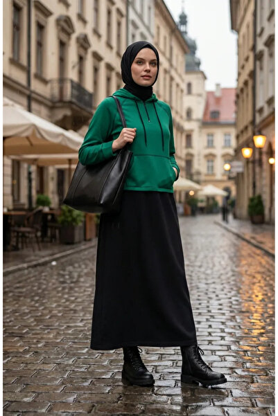 sefamerve Hooded Kangaroo Pocket Dress 71042-04 Black