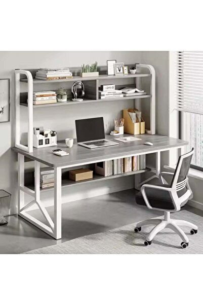 Vivendo Desk with integrated shelves, gray, 140x60 cm