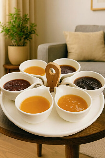 FeyzaDesign Set halinde şık porselen tabak ve sosluk, kahvaltı ve servis için...