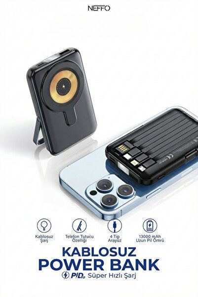 NEFFO 13.000 Mah Magsafe Standlı Powerbank Dahili Kablolu 22.5W Hızlı Şarjlı ...