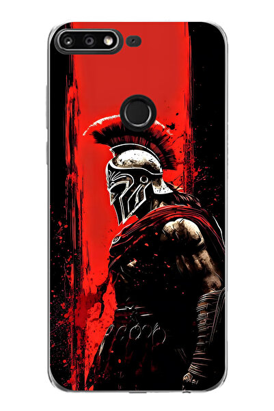 FLAMENKO حافظة هاتف شفافة متوافقة مع هاتف هواوي Y7 2018 بنمط واريور سبارتا