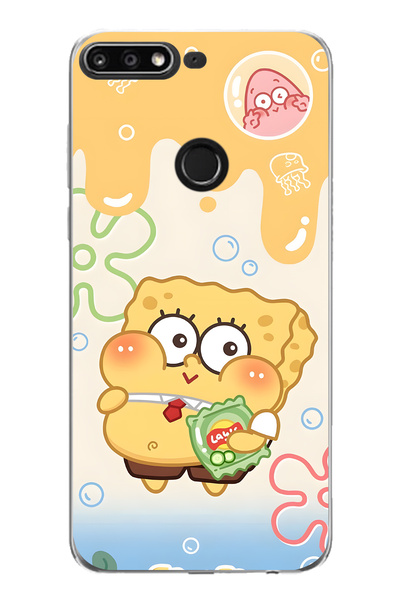 FLAMENKO حافظة هاتف شفافة بنمط سبونج بوب متوافقة مع هاتف هواوي Y7 2018