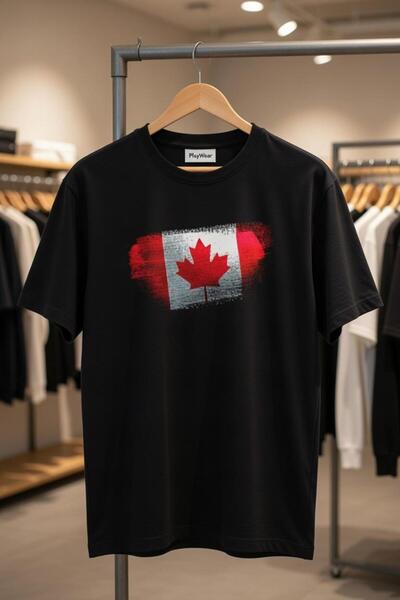 playwear تي شيرت مطبوع عليه علم كندا، مصنوع من القطن بنسبة 100%، مقاس عادي