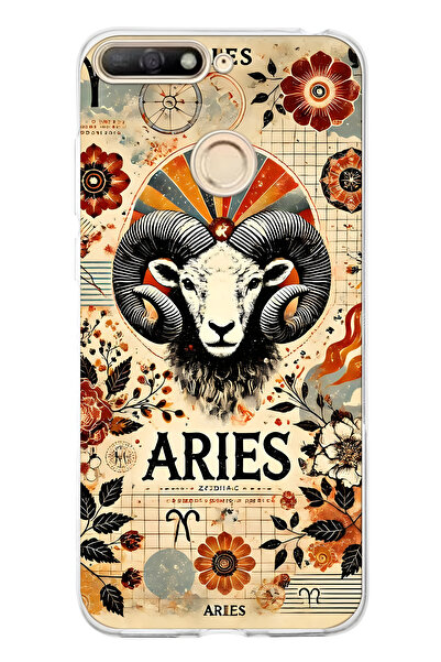 FLAMENKO Huawei Y6 2018 Compatible Aries Patterned Transparent Phone Case