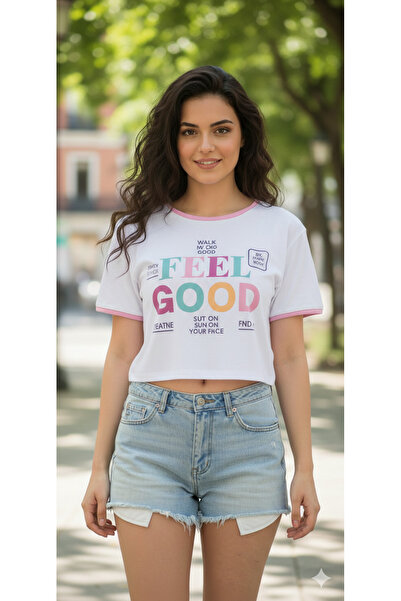 MODA Λευκό ροζ, πολύχρωμο μπλουζάκι με στάμπα και λεπτομέρειες