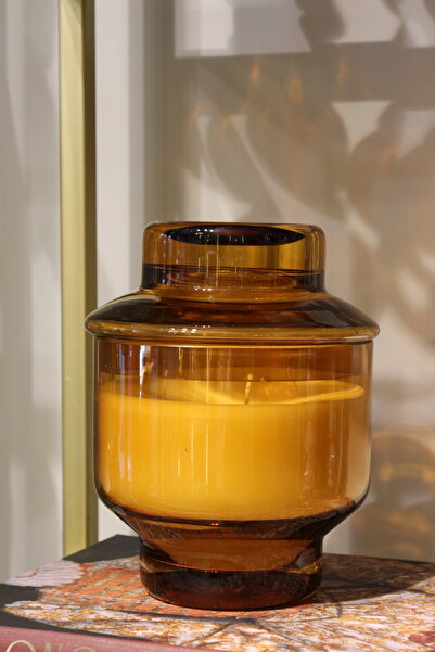 tuan design Kapaklı Cam Mum Amber 20-15 cm