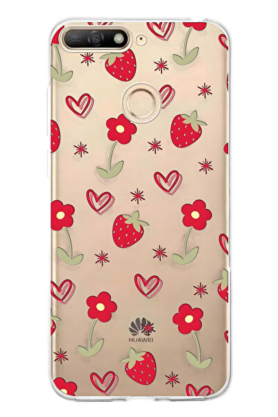 FLAMENKO حافظة هاتف شفافة متوافقة مع هاتف هواوي Y6 2018 بنمط الفراولة والقلب