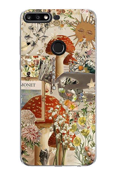 FLAMENKO حافظة هاتف شفافة متوافقة مع هاتف هواوي Y7 2018 بنمط حديقة الفطر