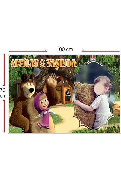 SUFİ DİJİTAL Kişiye Özel Resimli Mascha ve Koca ayı doğum günü branda afiş pa...