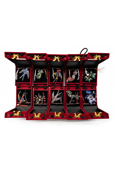 Generic Figurative Martisor Brooch Set, Animal and Bird Patterns with Multico...