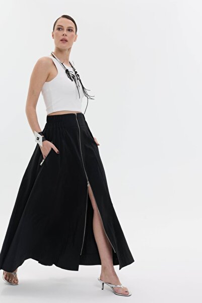 roibyardaözmen Parachute Fabric, Front Zippered Skirt - Black