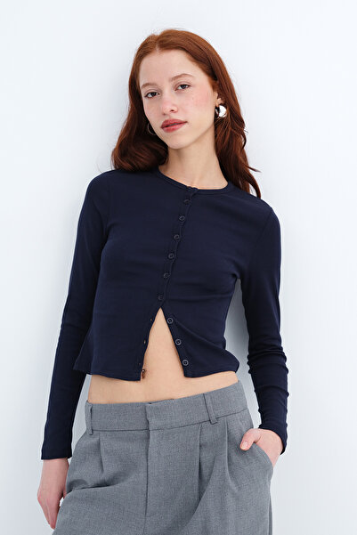 Addax Buttoned Long Sleeve Cardigan H12302