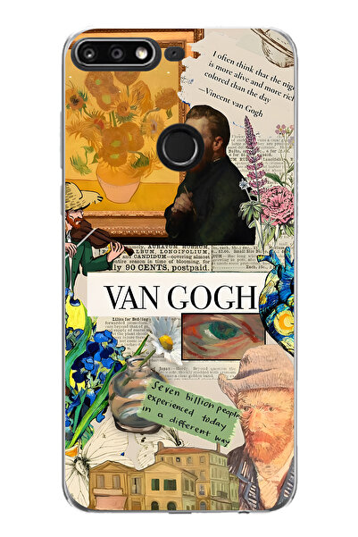 FLAMENKO حافظة هاتف شفافة متوافقة مع هواوي Y7 2018 بنمط فان جوخ كولاج