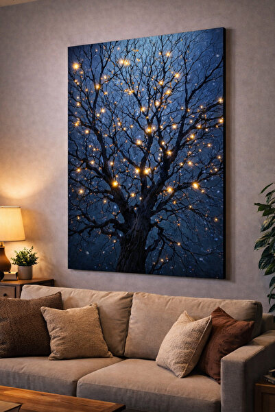 UNiQUE ART Işıklı Ağaç Kanvas Tablo