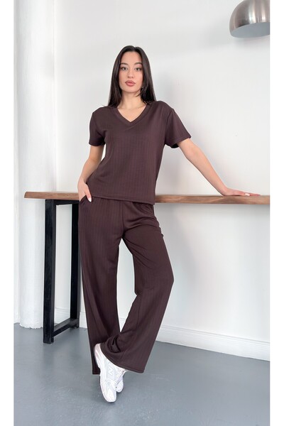 verabelle Striped Modal Fabric V-Neck Tracksuit Set