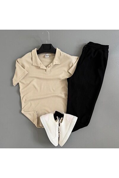 WENMİNG Men's Ottoman Fabric Summer Polo Collar T-Shirt and Pants Combination