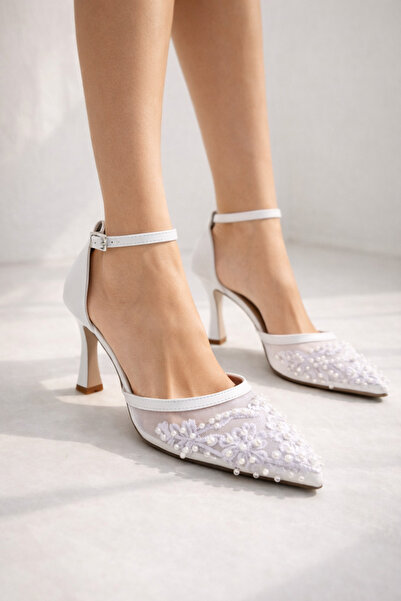 Parıltı Elvanora Women's White Pearl Embellished Transparent Tulle Pointed To...