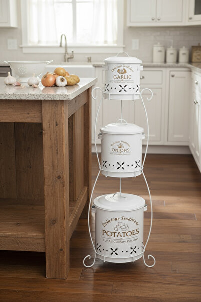 FeyzaDesign Üç Katlı Yuvarlak Saklama Kabı, Patates, Soğan ve Sarımsak İçin I...
