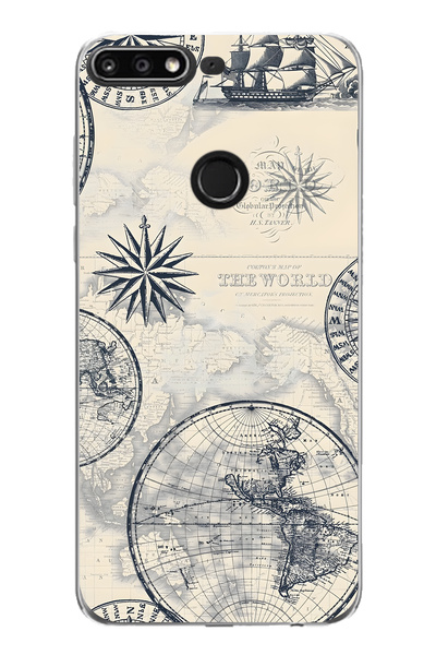 FLAMENKO حافظة هاتف شفافة متوافقة مع هاتف هواوي Y7 2018 مع خريطة العالم ونمط ...