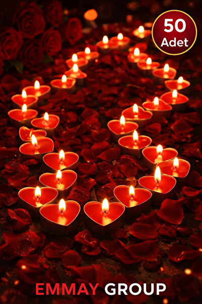 İthal Kalp Şekilli Kırmızı Tealight Mum 50 Adet – Uzun Yanma Süreli, Romantik...