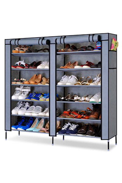 Vivendo Double textile shoe cabinet, 118x30x120cm, blue, 12 shelves, durable