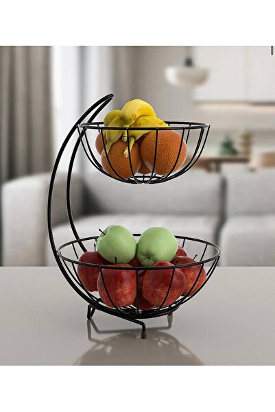 FeyzaDesign Çift Katlı Siyah Meyvelik, Şık ve Pratik Saklama Çözümü