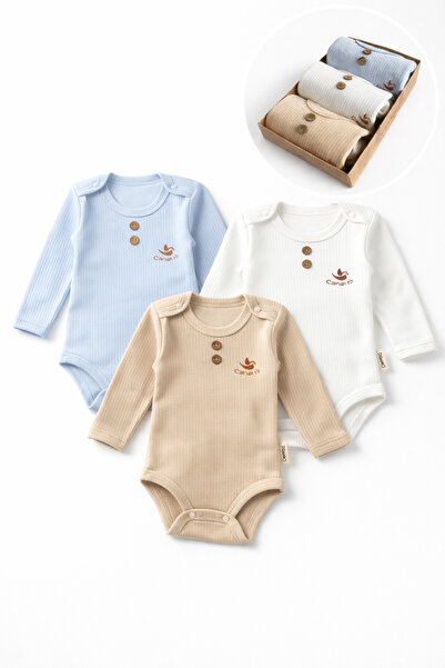 moukou 3-Piece 0-3 Month Boxed Baby Bady 100% Cotton Baby Birth Gift