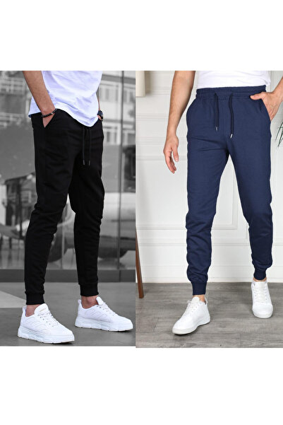 KİMSE GÖRMEDEN Men's Tracksuit with Ribbed Legs, 2-Piece Set, 2 Pieces, Black...