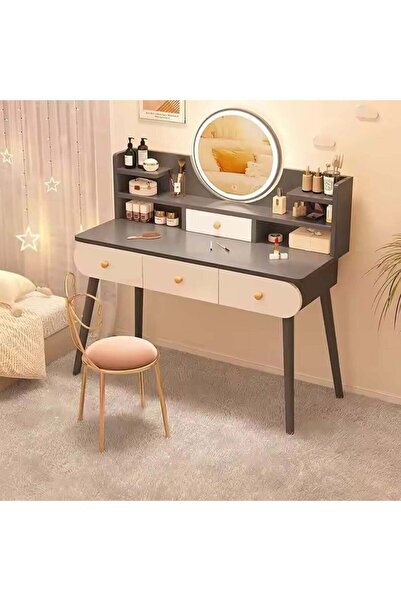 Vivendo Vivendo® Dressing Table with Touch LED Mirror, Shelves and Drawers, M...
