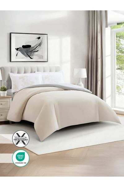 Donetella Solid 4Pc Duvet Cover Set, Queen Size 200×230cm, Brushed Microfiber, Printed Shams,(Without Filler)