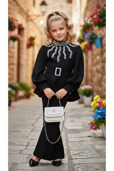 nisaykids Girl's Blouse, Pants, Belt, Bag Set