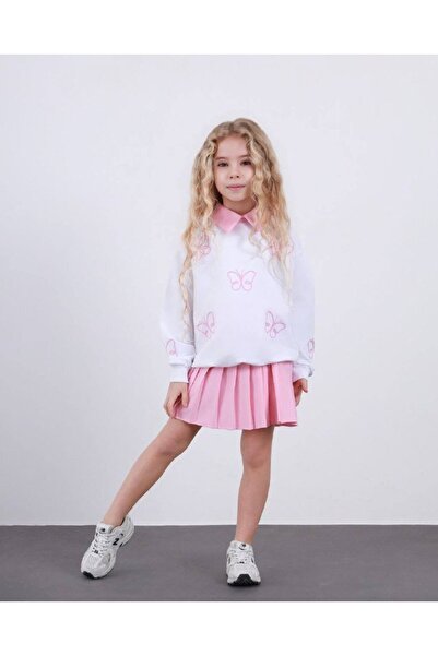 CARLA MARA Set fustă plisată și top pentru fete, alb