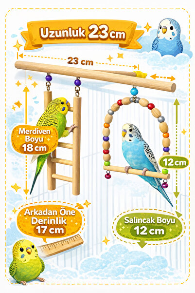 Papağanhane Ahşap Muhabbet Kuşu Oyun Parkı T Tünekli Merdivenli Salıncaklı Ku...